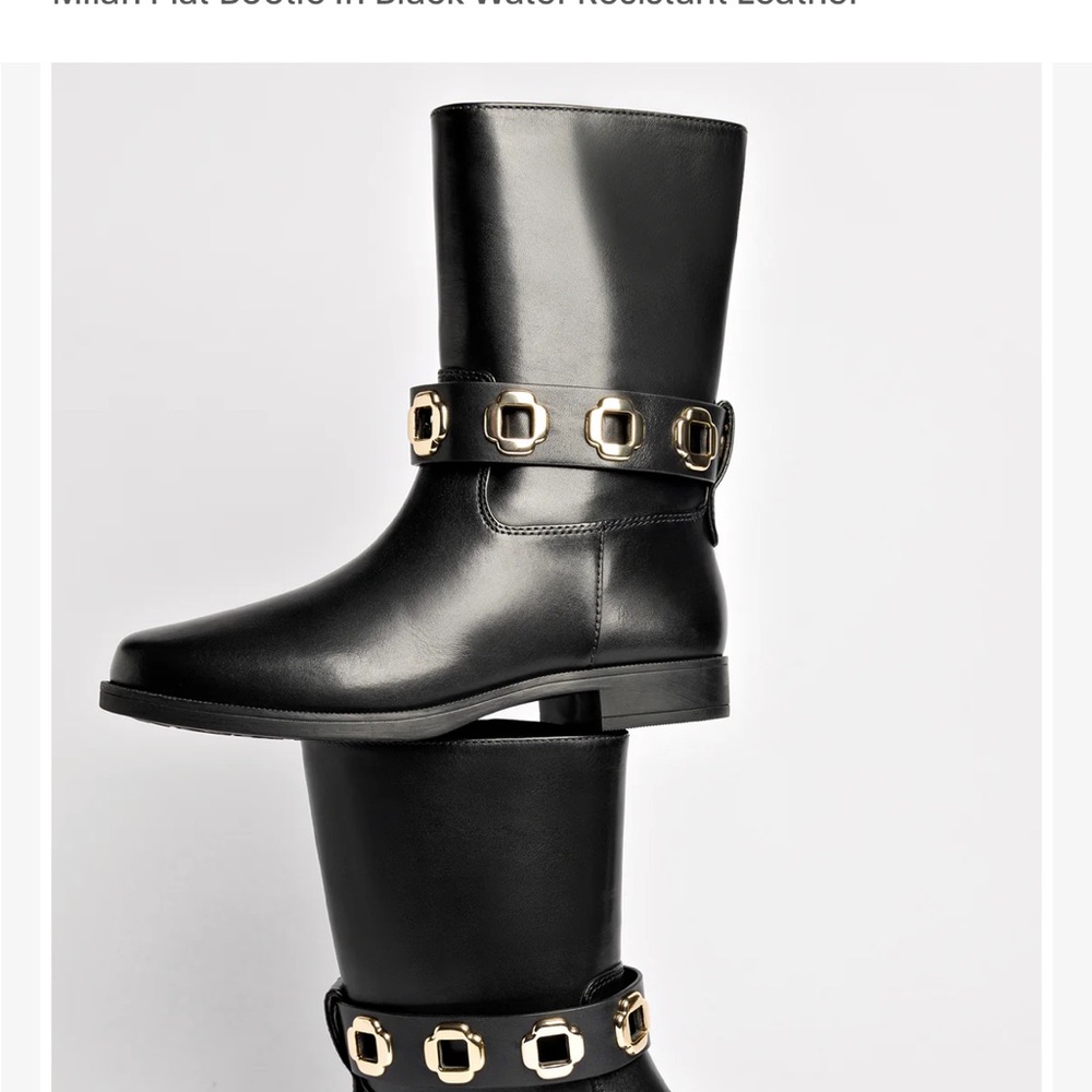 Larroude Black Leather Ankle Booties with Gold Hardware